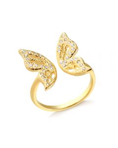 Anel Regulável de Borboleta com Zircônias folheado em ouro 18k