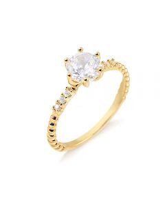 Anel solitário com zircônias e bolinhas folheado em ouro 18k