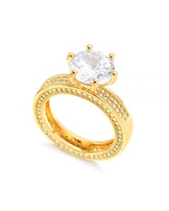 Anel solitário largo repleto de zircônias folheado em ouro 18k