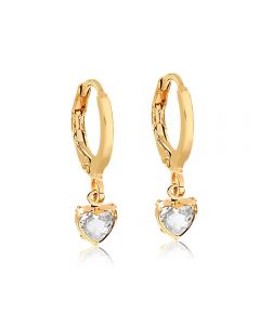 Brinco de argola fechada com pingente de coração em zircônia folheado em ouro 18k